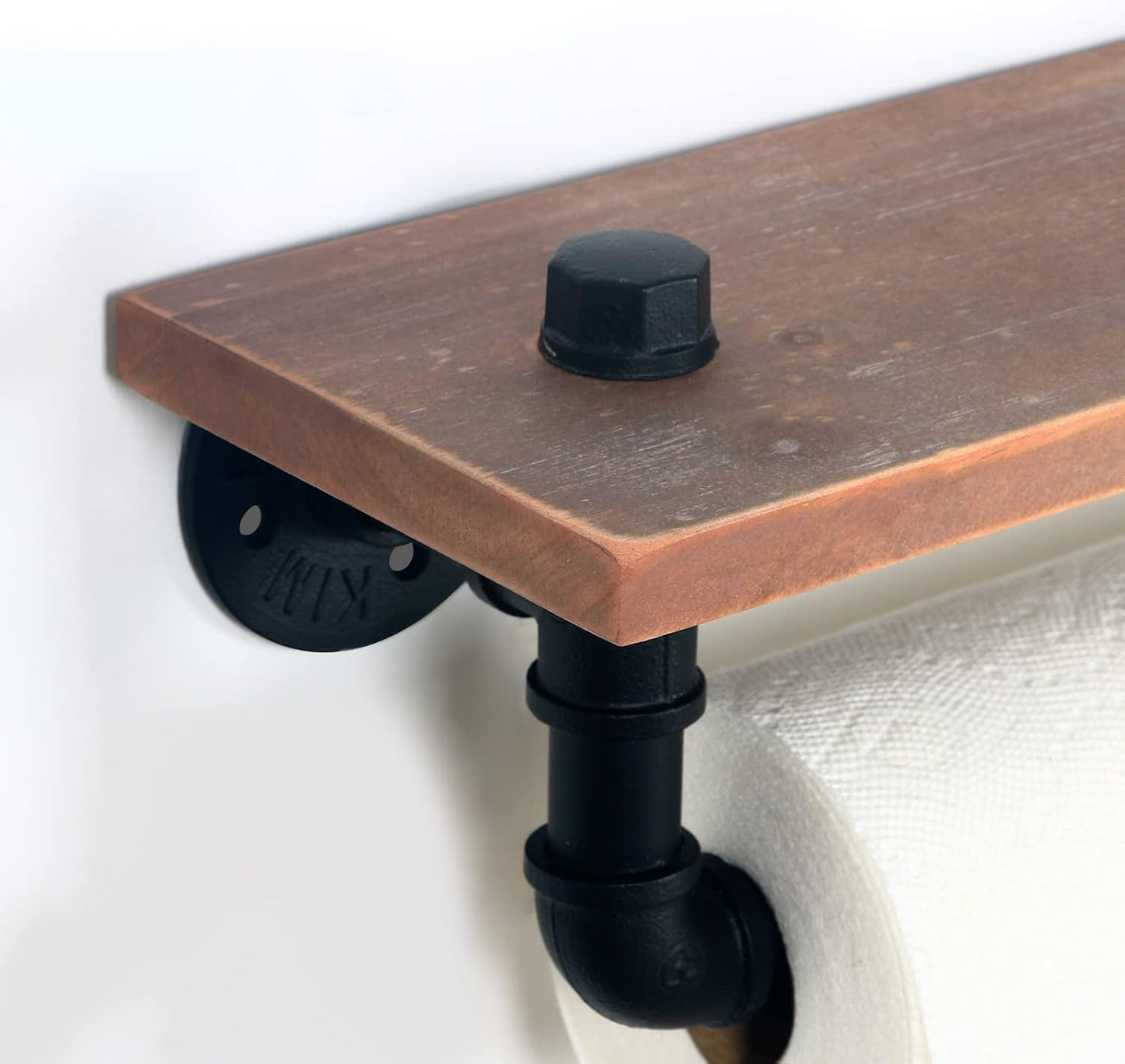 HouseAid Industrial Pipe Paper Towel Holder with Shelf, Rustic Farmhouse Paper Towel Rack for Bathroom, Kitchen, Wall