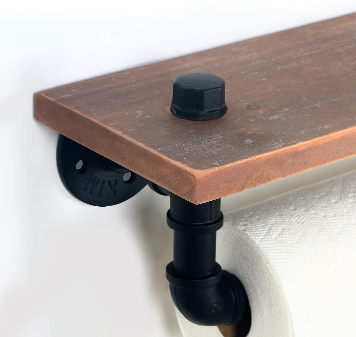 HouseAid Industrial Pipe Paper Towel Holder with Shelf, Rustic Farmhouse Paper Towel Rack for Bathroom, Kitchen, Wall