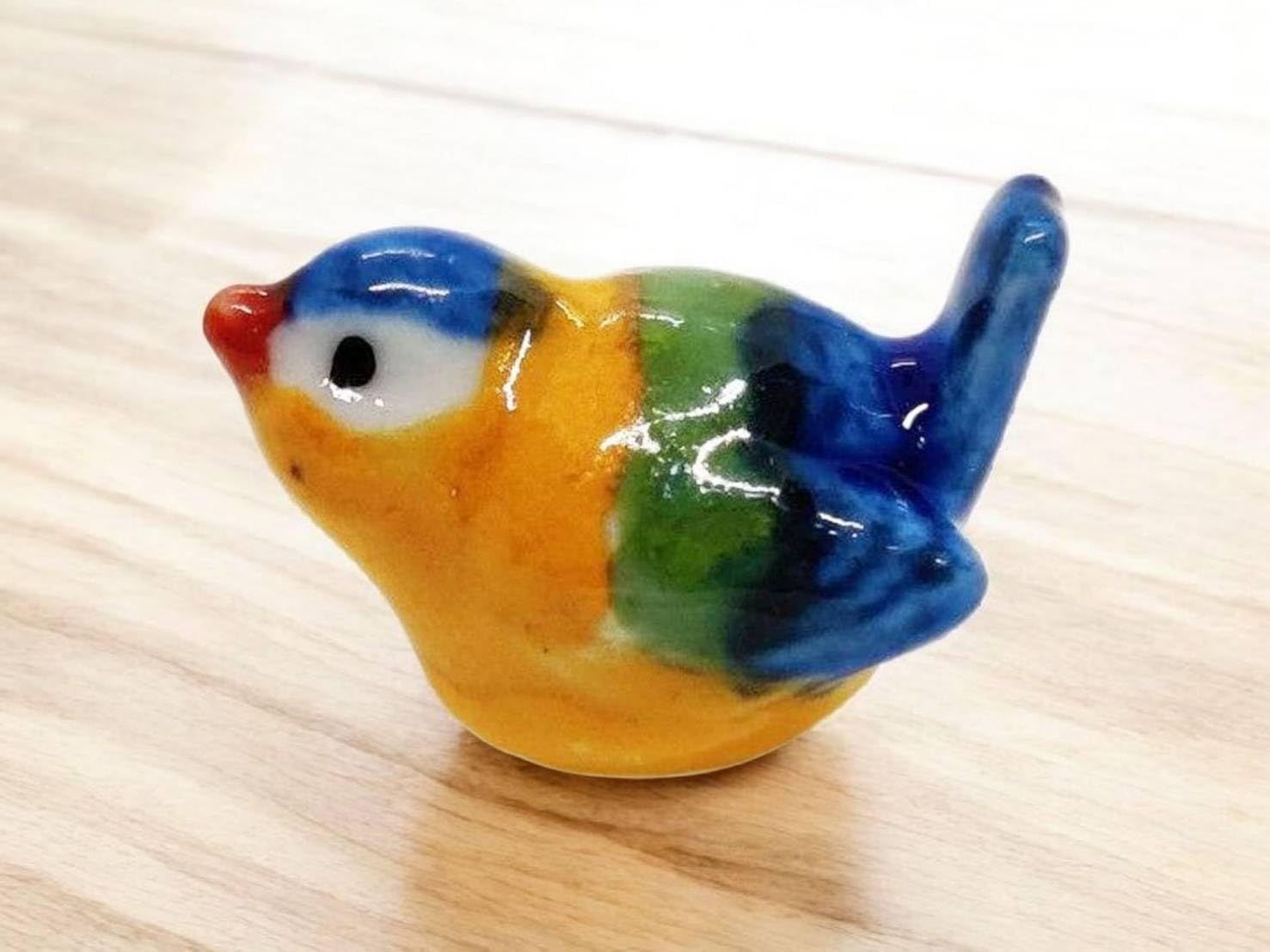 Tiny ⅝ Multicolor Sitting Eurasian Tit Bird Figurine / Tit 06 Mt Sit / Blue