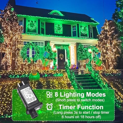 100FT 300 LED Christmas Lights Outdoor, Christmas Tree Lights, Green