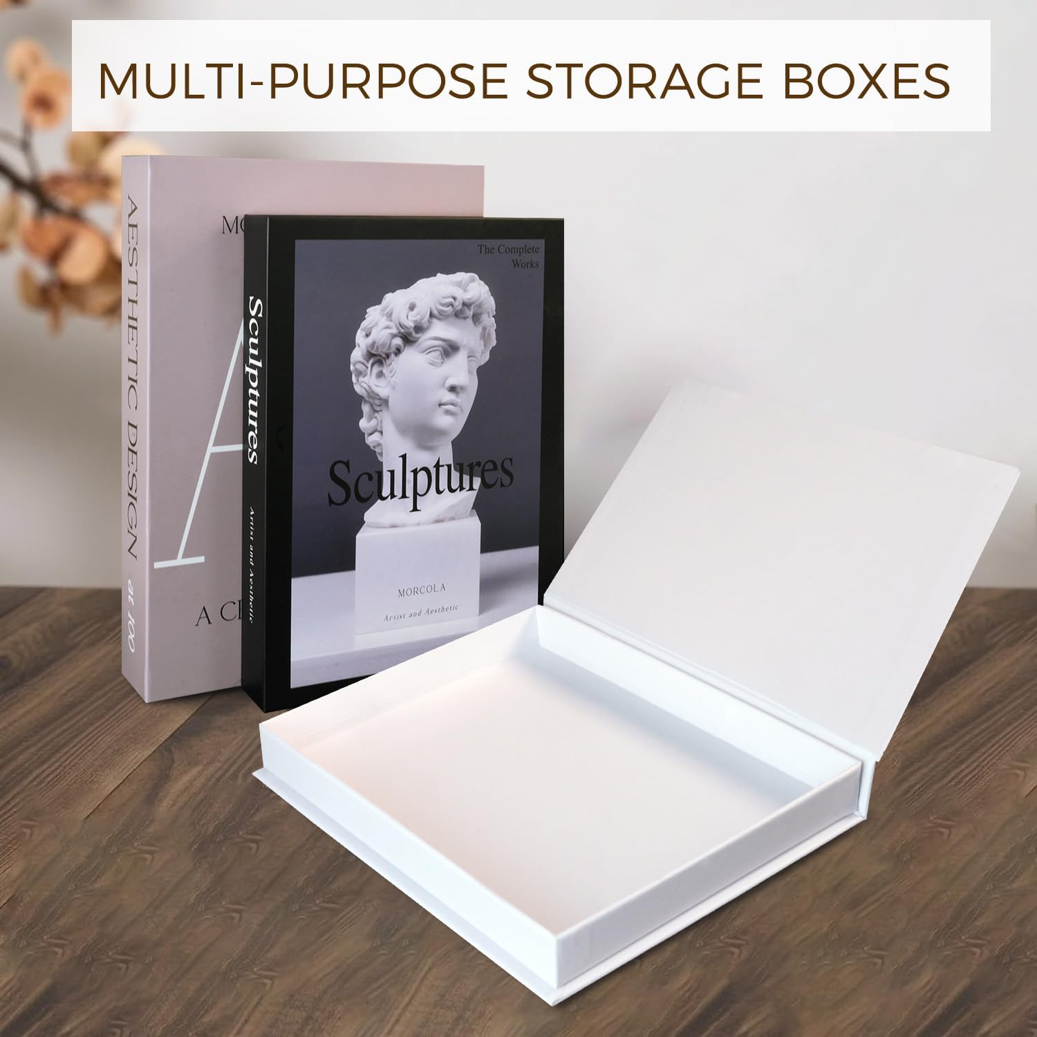 Mid Century Modern Faux Decor Book for Decoration / White / Set of 3