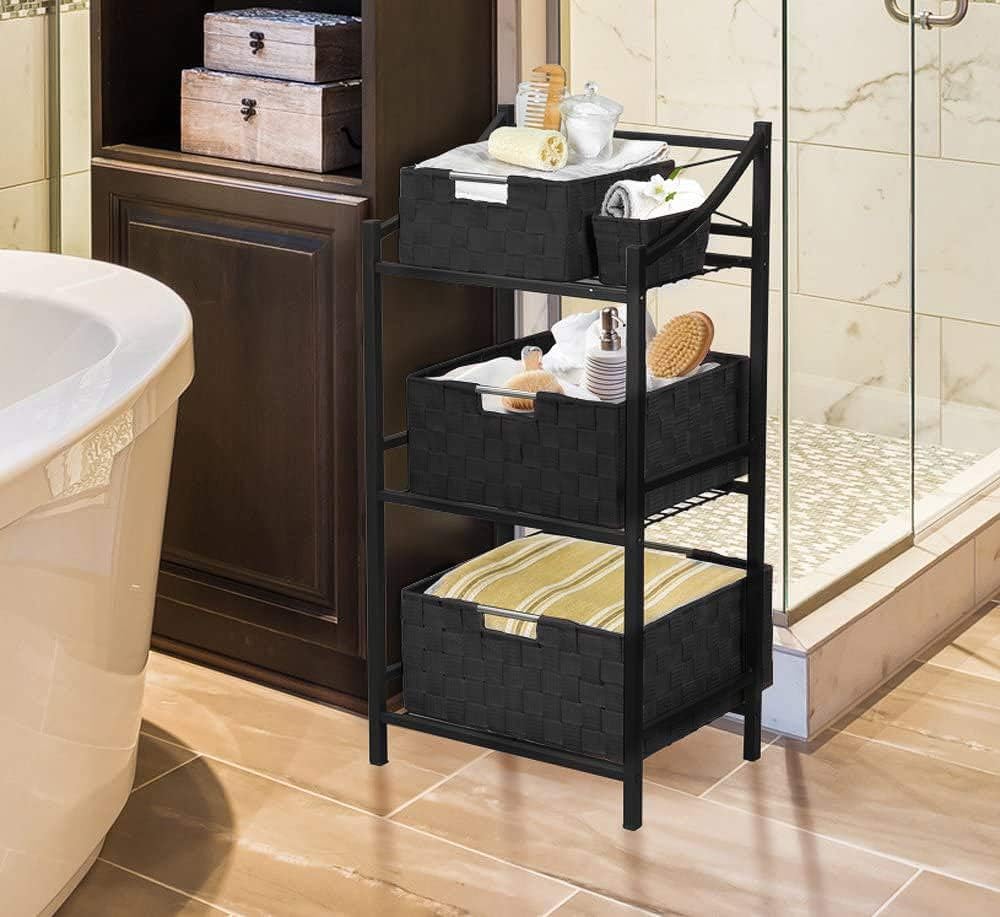 Linen Closet Organizers and Storage / 7 Piece - Black / Set of 7