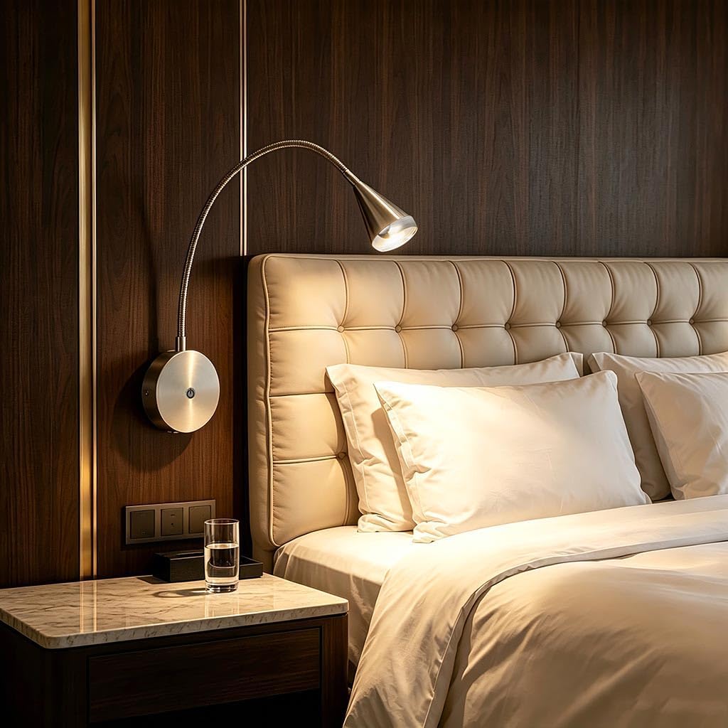 HomeFocus Bedside Reading Wall Light,LED Wall Lamp,Wall Sconces,Nickel