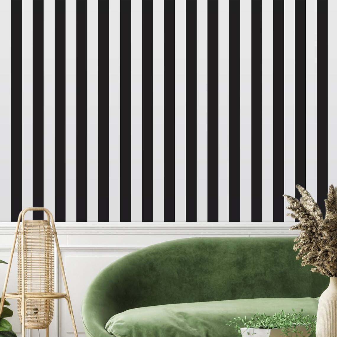 Black and White Wallpaper Peel and Stick Striped Contact Paper for Cabinets / 18 x 197 / Black/white