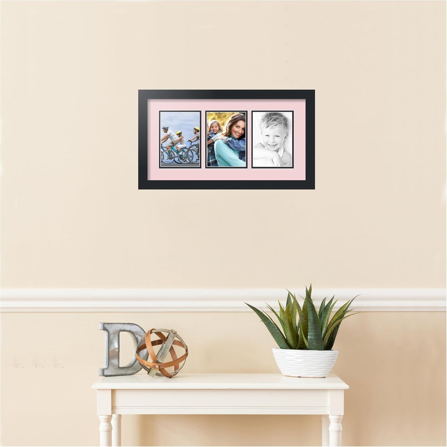 ArtToFrames Collage Picture Frame 3 Opening 3-5x7 Photo Frame | Made in USA | Black Frame Hollyhock and Black Mats