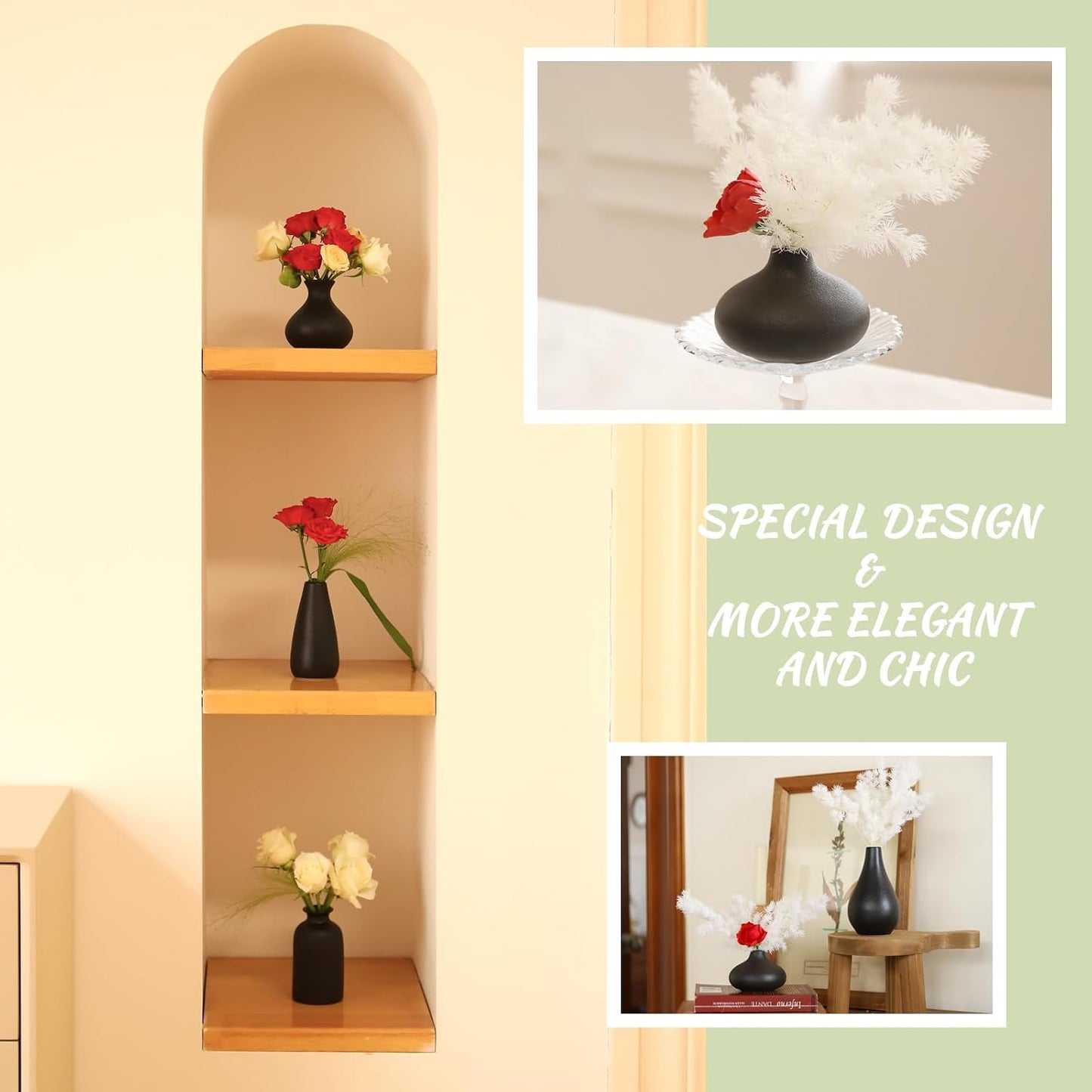 Mini Ceramic Bud Vases for Flowers / Black / Set of 8
