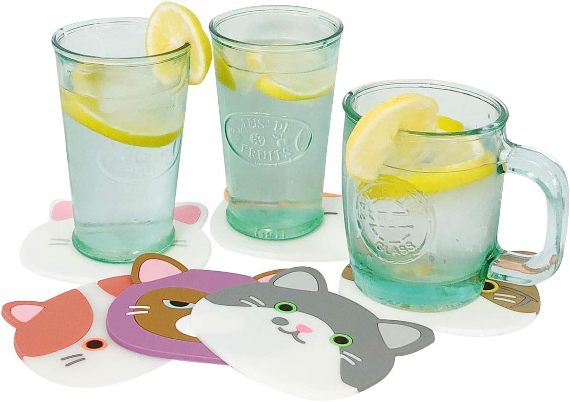 Silicone Coasters for Glasses / Cute Cat / Set of 6