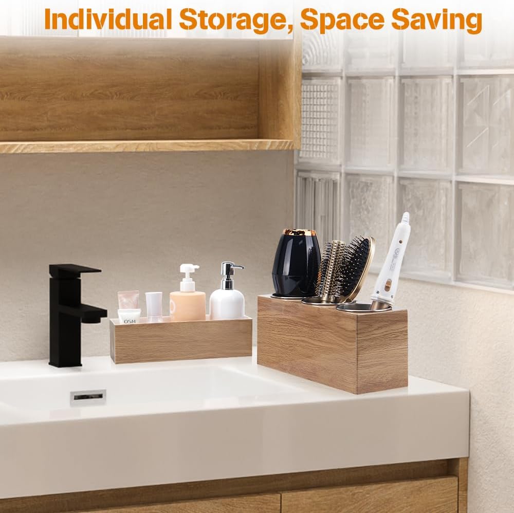 GFWARE Hot Hair Styling Tool Organizer with 3 Stainless Steel Cups, Wood | Hair Accessories Bathroom Vanity Storage