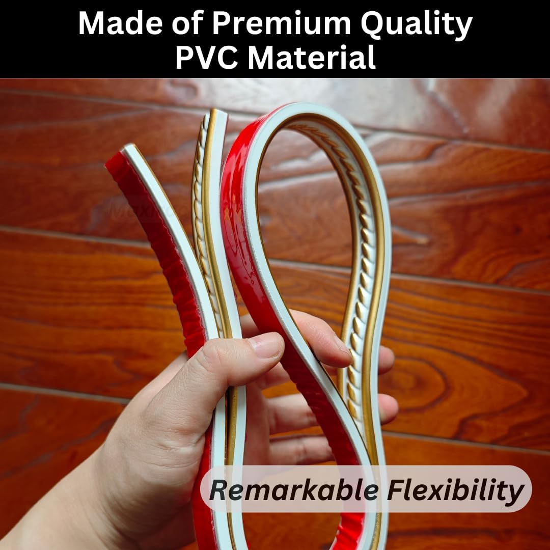 Peel and Stick Molding Trim Self Adhesive Flexible Wall Trim Crown Molding / White Gold / 0.8 x 120