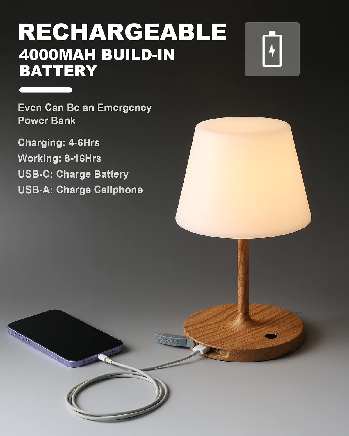 WEILAILUX Outdoor Table Lamp, Shower Lamp Waterproof (Wood Grain H9.6in) | Original Design, Cordless Rechargeable