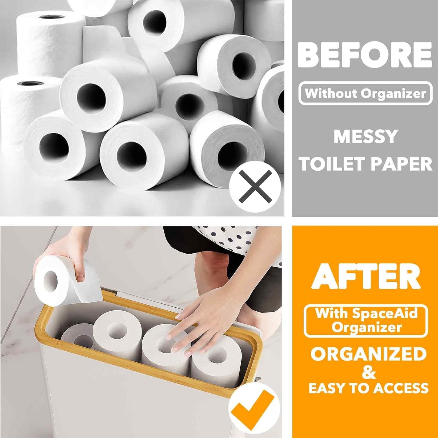 SpaceAid Extra Large Toilet Paper Storage with Lid, Hold up to 24 Regular Rolls or 18 Mega Rolls, Slim Toilet Paper
