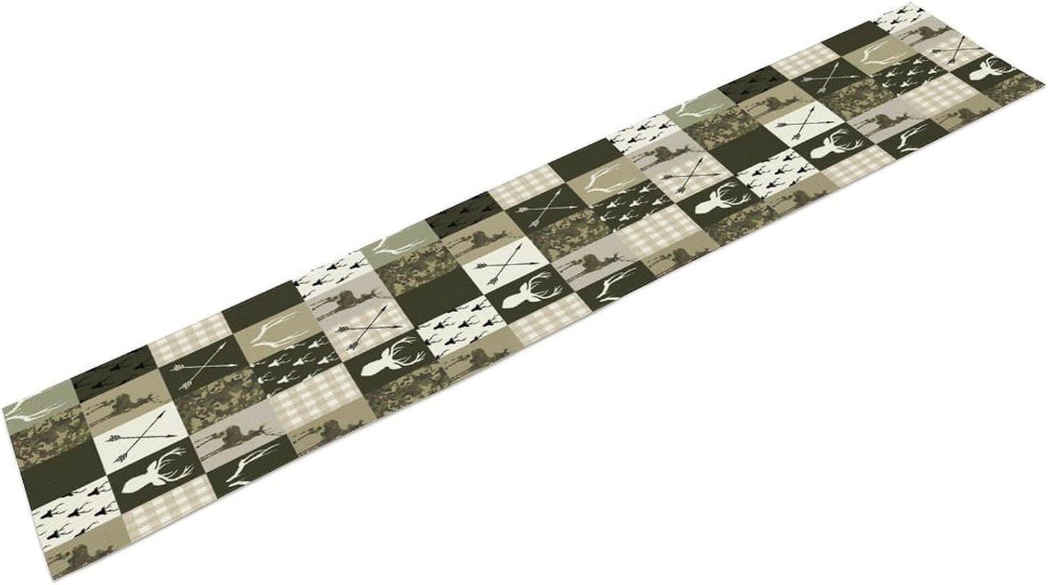 Farmhouse Moose Deer Bear Table Runner,Camouflage Vintage Bear Cottage Country Style Pattern Printed Linen Table Runner