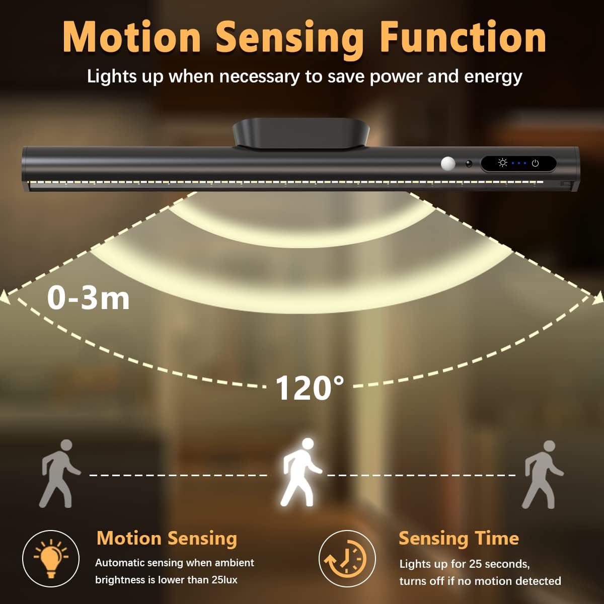 Battery Powered Operated Wall Strip Light with Motion Sensor | LED Light Bar, Rechargeable Magnetic Under Cabinet