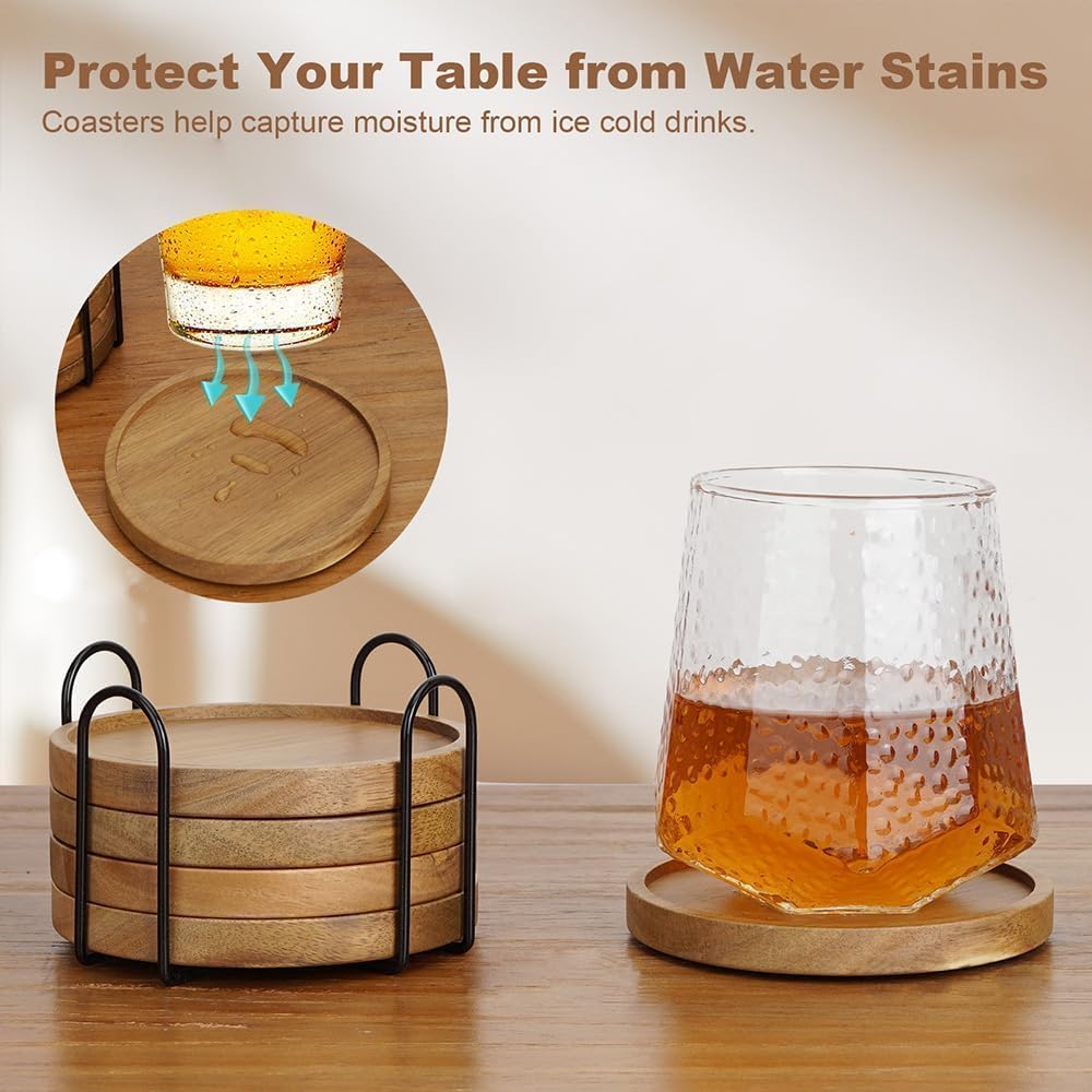 Holder / Acacia Wood Coasters / Set of 5