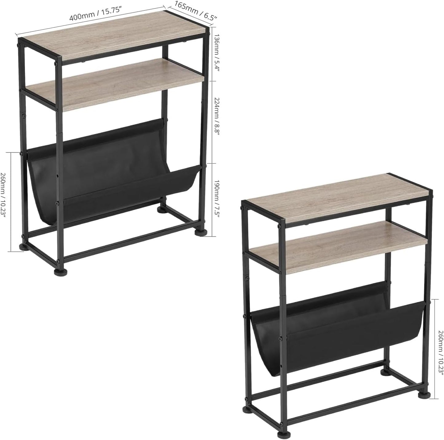 Narrow End Table for Small Spaces - Slim Side Table with Magazine Holder,2 in 1 Design Narrow Coffee Table Living