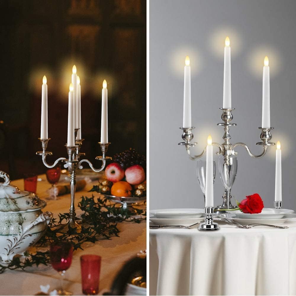 FPOO 7.9'' Battery Operated Windows Candles with Remote Timers, 6 pcs Flickering Flameless Christmas Taper Candles, Led