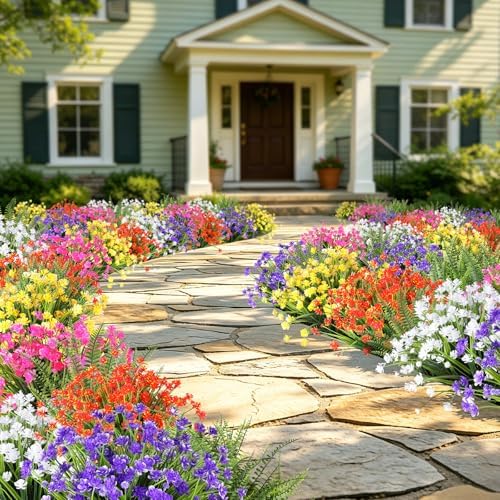 24PCS Artificial Outdoor Flowers, UV Resistant Plastic Flowers