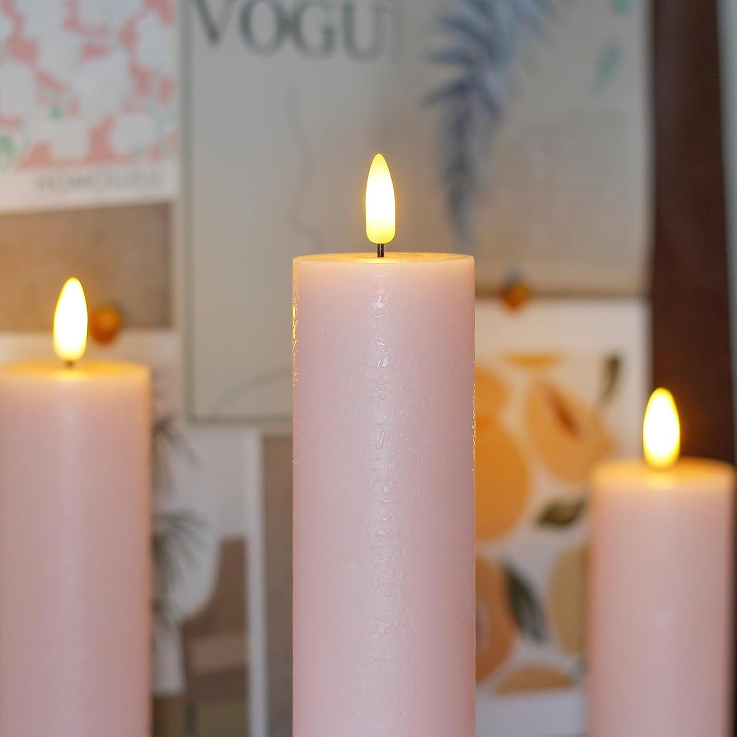 Flickering Flameless Pillar Candles with Remote Control and Cycle Timer,Pink Pack of 4 Battery Operated(Powered by 2AA)