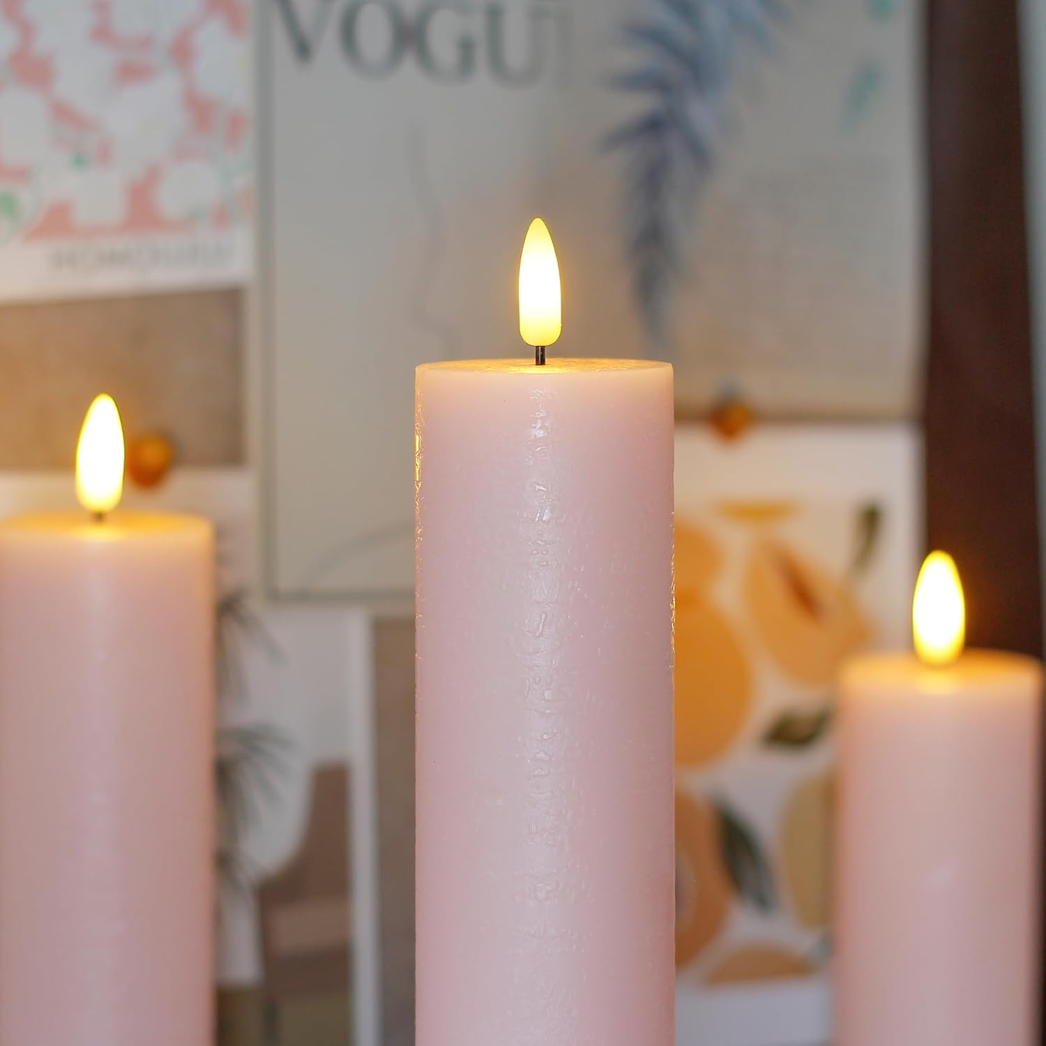 Flickering Flameless Pillar Candles with Remote Control and Cycle Timer,Pink Pack of 4 Battery Operated(Powered by 2AA)