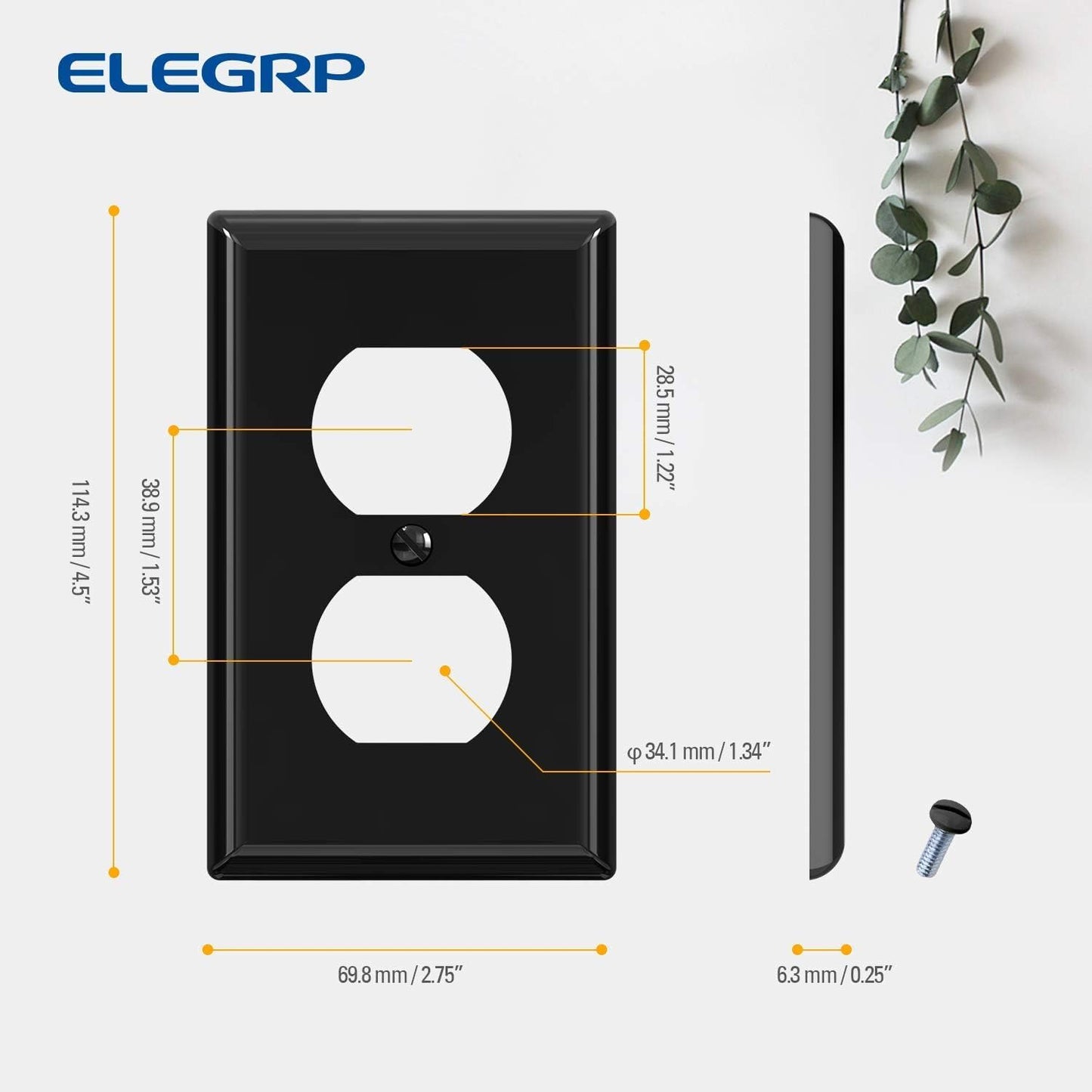 ELEGRP Duplex Receptacle Outlet Covers, 1-Gang Standard Size Wall Plates, Unbreakable Polycarbonate Dual Outlet