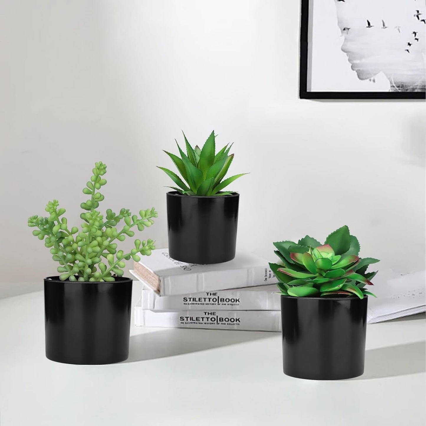 Artificial Succulents Faux Potted Plant Decor / Faux Plants-black