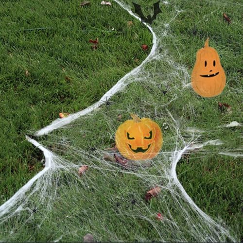 Halloween Spider Web Decoration, Cobwebs Halloween Decorations,Cobwebs Come With 20pcs Mini Spiders (500sqft+20Spiders)