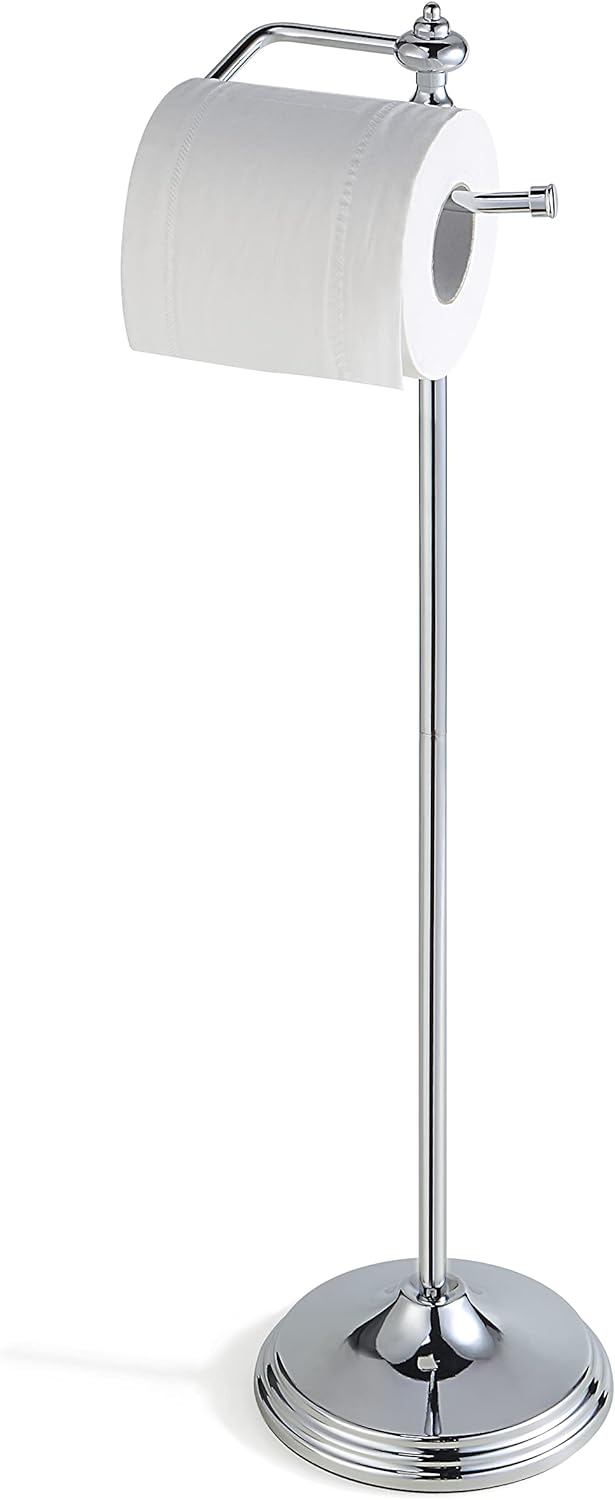 SunnyPoint Bathroom Free Standing Toilet Tissue Paper Roll Holder Stand with Reserve Function, Chrome Finish