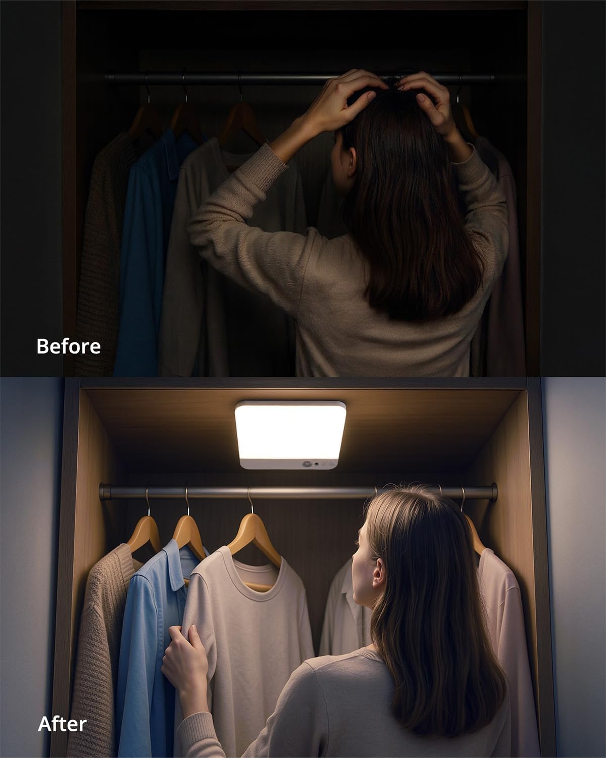 Rechargeable Ceiling Lights Square 60 Day Battery Operated, 7.87" Wireless Motion Sensor Shower Lighting with Remote 3