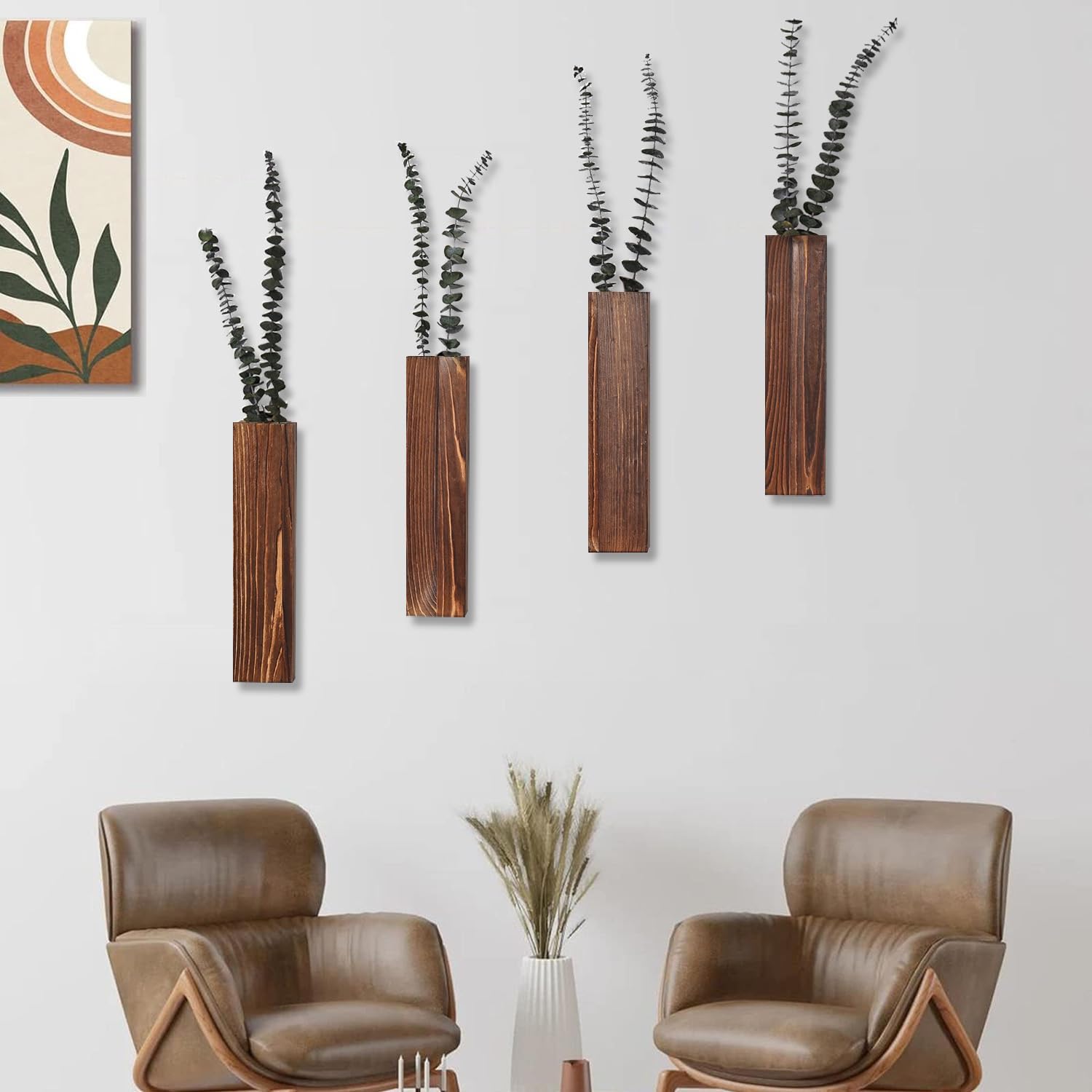 Wooden Wall Planter / Walnut / 4 PC / Set of 4