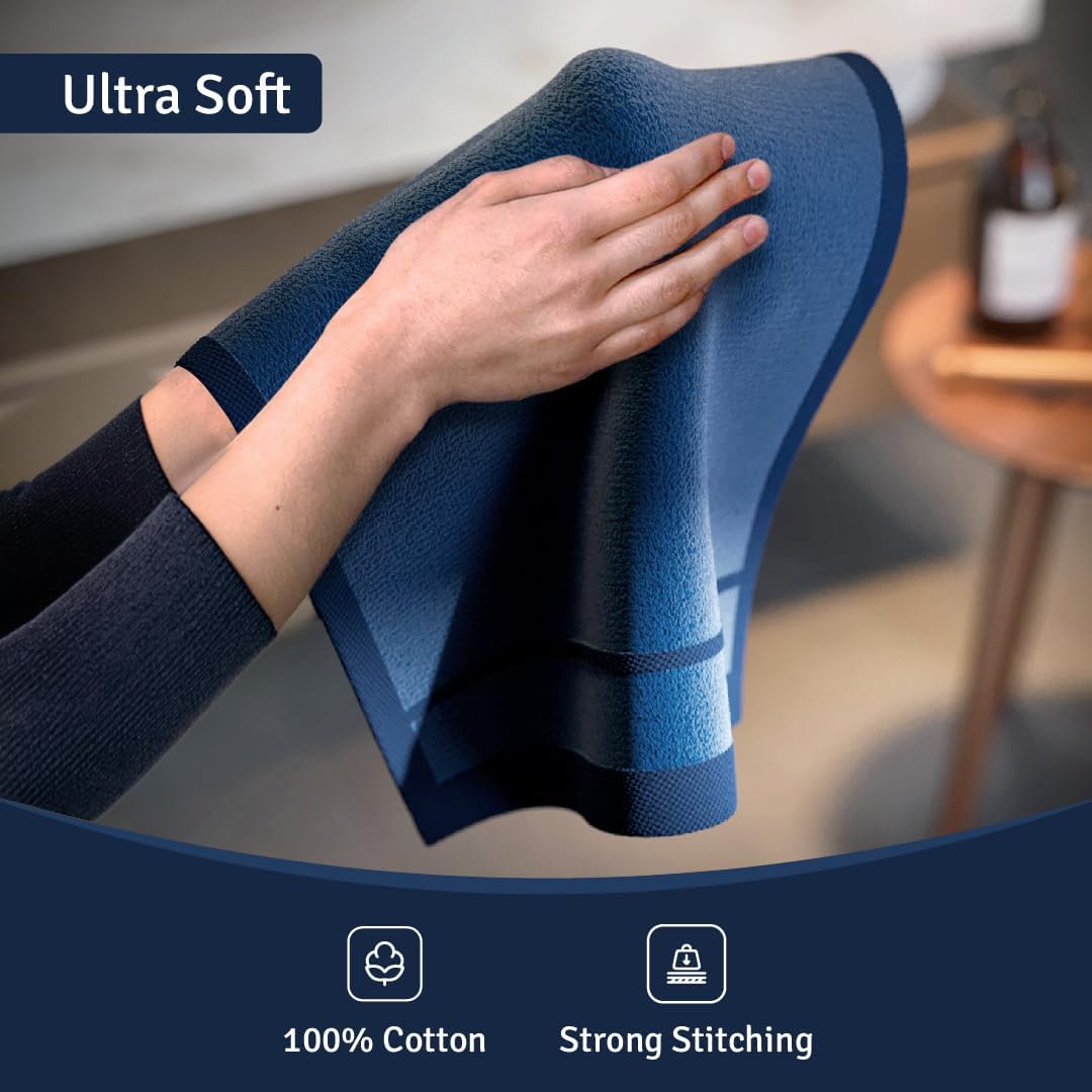 Creative Scents Cotton Fingertip Towels Set Blue - 4 Pack - 11 x 18 Inches Decorative Small Extra-Absorbent and Soft