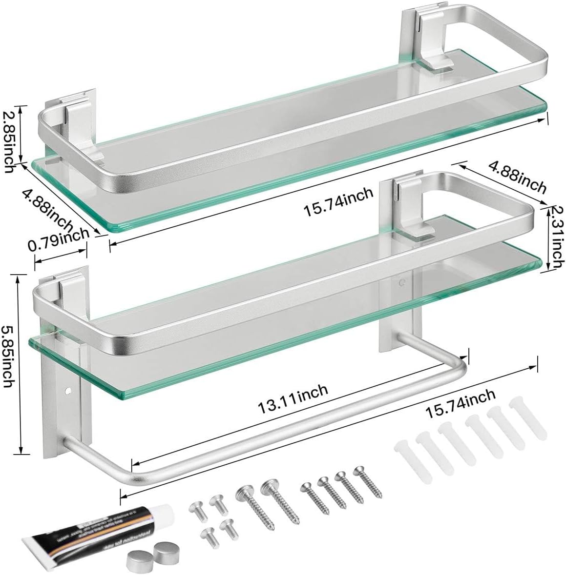Glass Bathroom Shelf 15.7in Bathroom Shelf Wall Mounted Floating Glass Shelves with Towel Holder Glass Shelf for