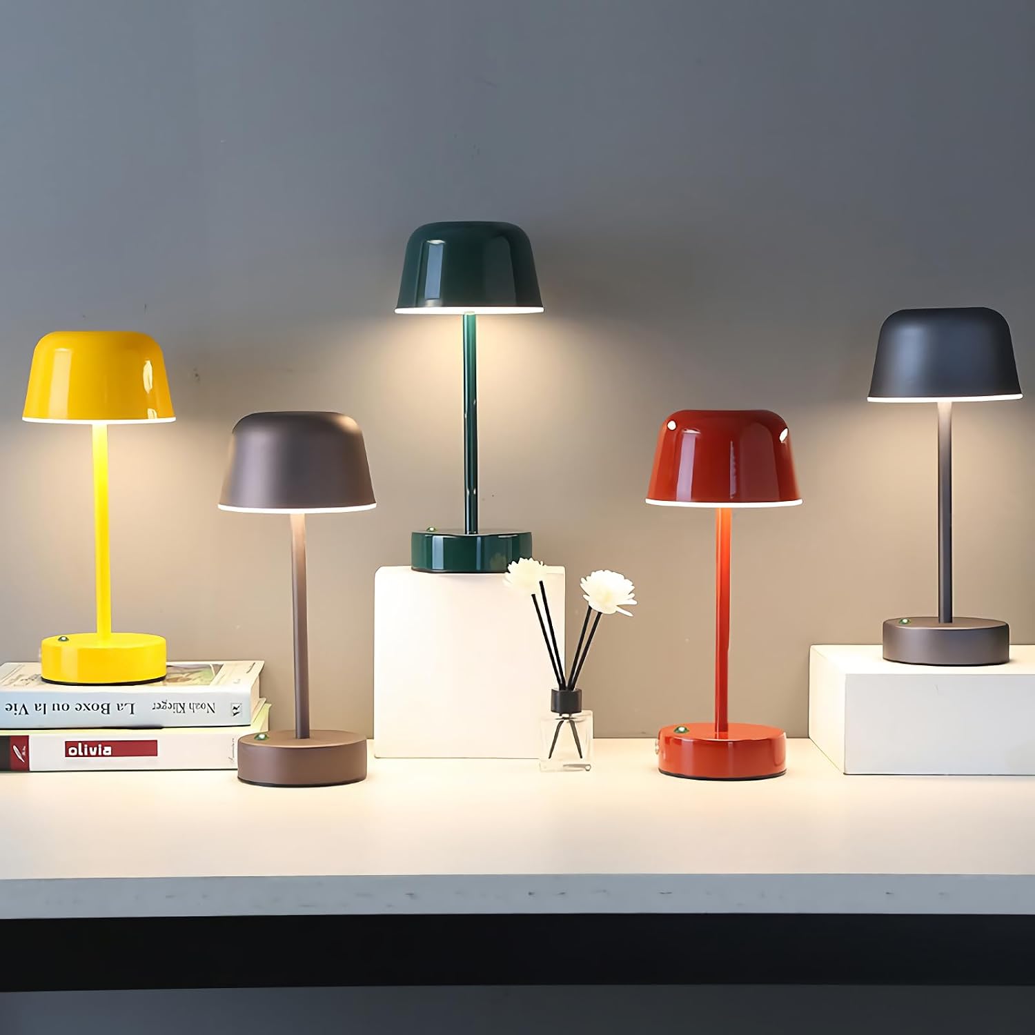 Rechargeable Table Lamp, Yellow Mushroom Table Lamp with USB Port, Battery Operated Touch Small Lamp for Nightstand