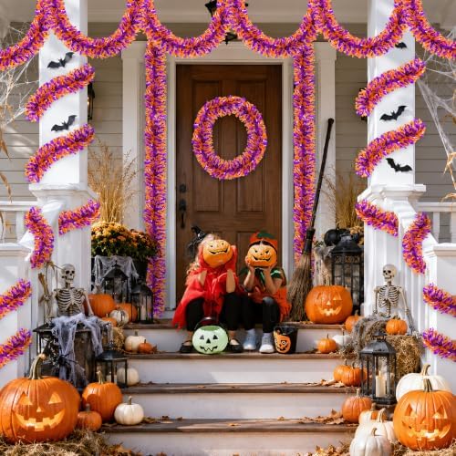 50FT Halloween Garland,Purple Orange Tinsel Garland Halloween Decorations