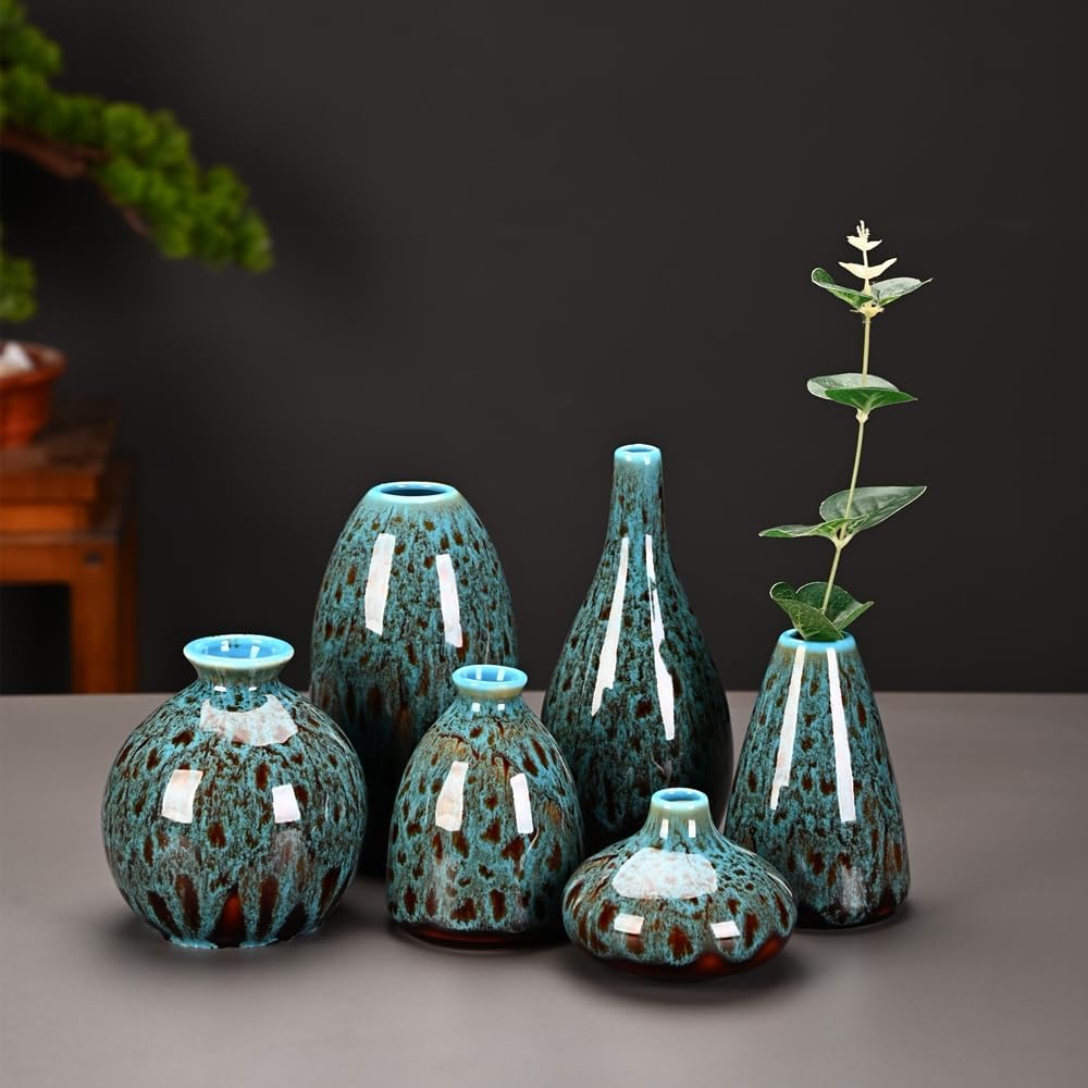 Ceramic Bud Vase Set / Blue / Set of 6
