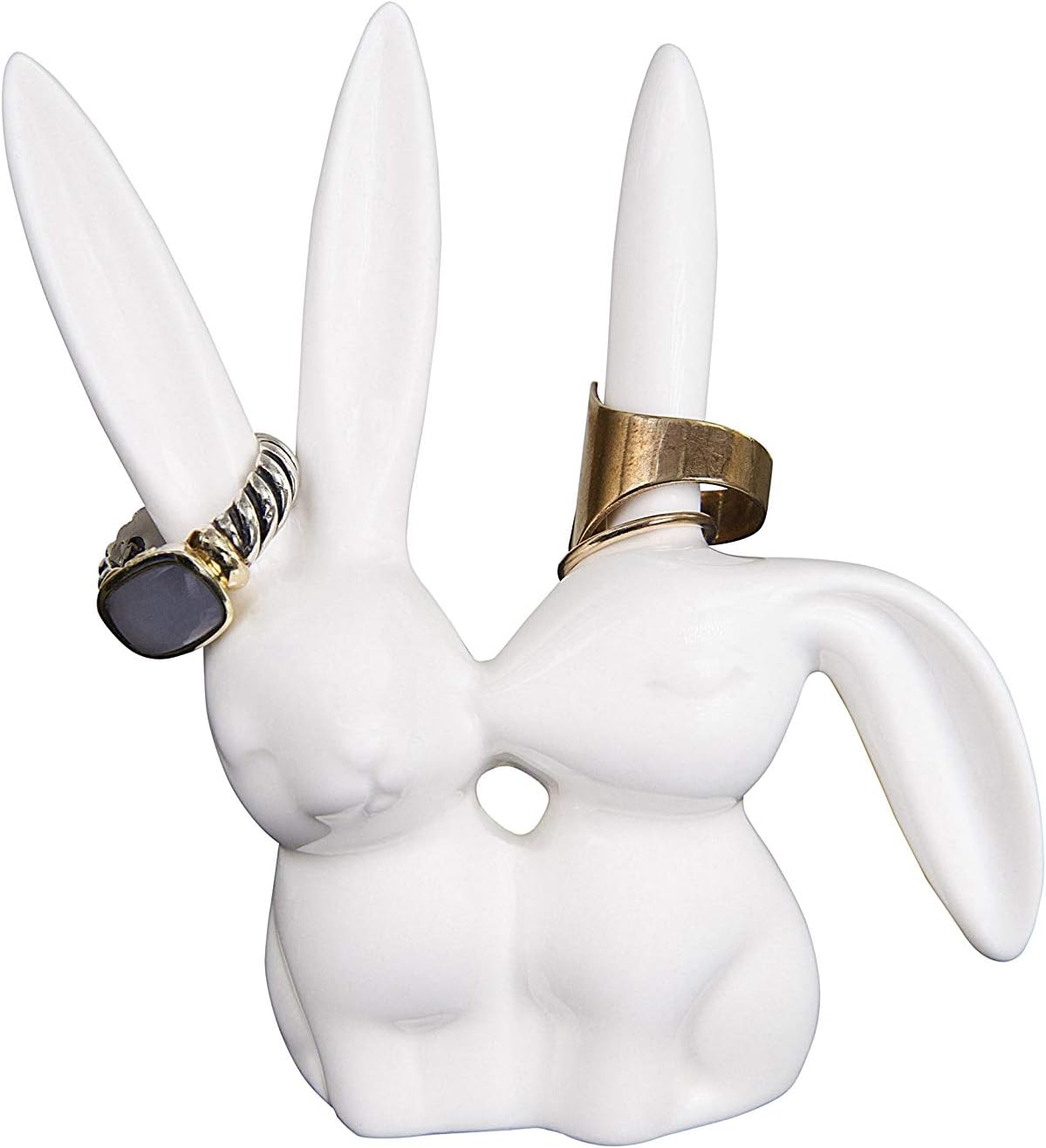 Ceramic Bunny Rabbits Ring Holder / White