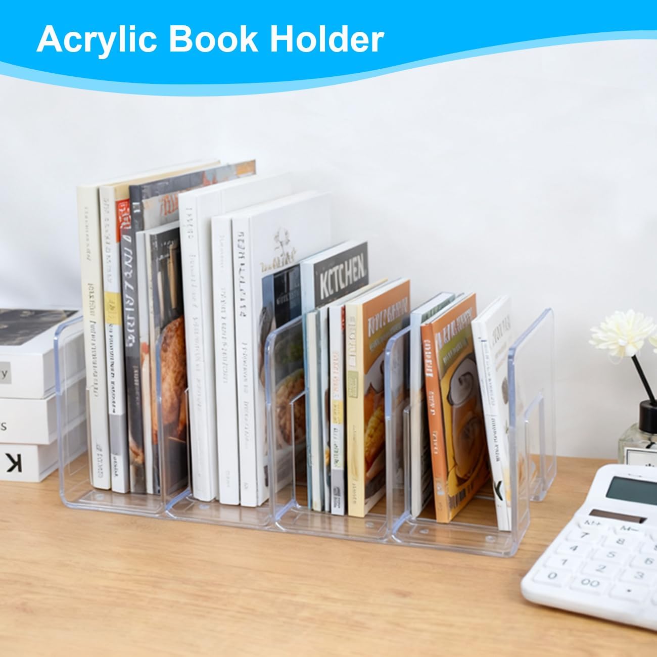 Sturdy Desk File Organizer Shelf Book Holder Purse Handbag Clutch Divider File / Clear / Set of 4