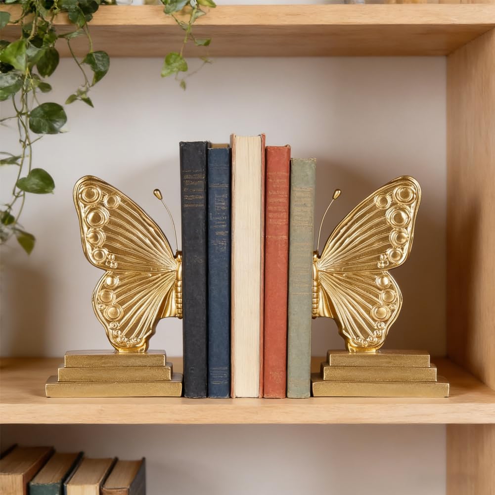 Vintage Butterfly Bookends / Gold