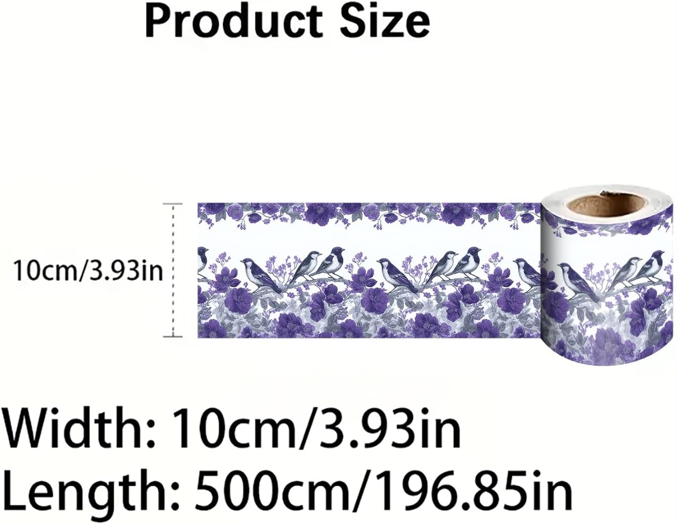 Wallpaper Border Peel and Stick Wall Border Self Adhesive Romantic / Purple Floral Bird / 196 x 4