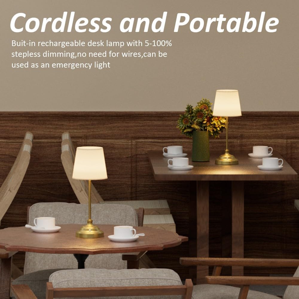 Aipsun Cordless Table Lamp, 2 Packs Gold Rechargeable Desk Lamp with 6000mAh Battery Operated,Bedside Lamps for Night