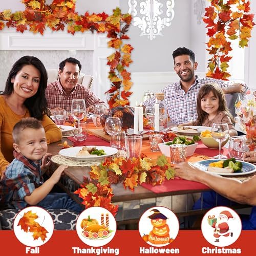 4Pack 23.6FT Red Fall Garland with Berries Maple Leaves for Autumn Decor