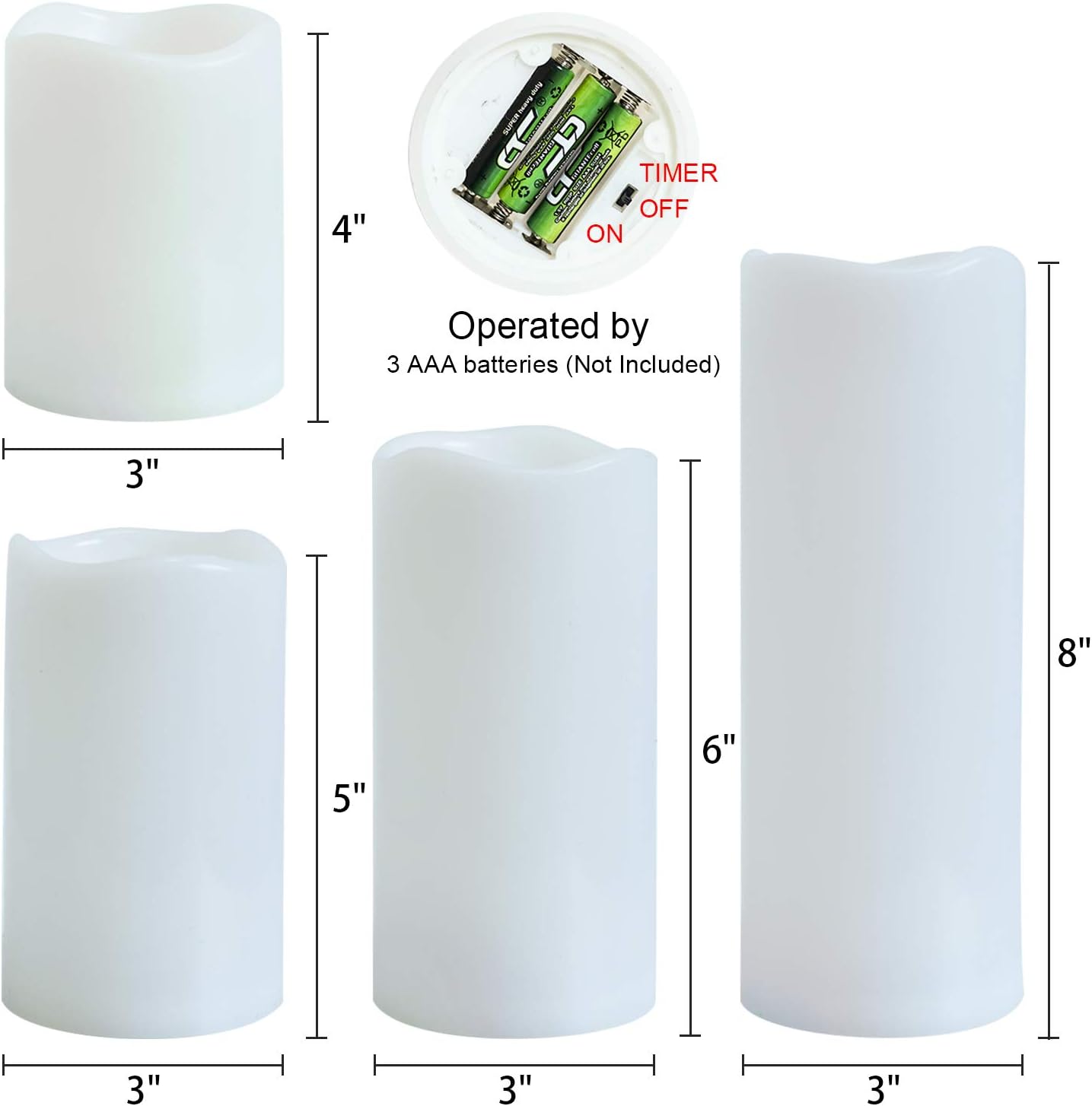 Eldnacele Outdoor Waterproof Flameless Flickering Candles with 6 Hour Timer | Battery Operated Outdoor Candles, White