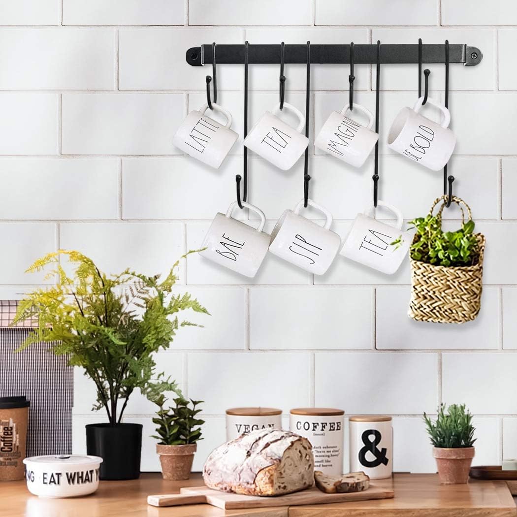 17 Inch Coffee Mug Rack: Wall Mounted Heavy-Duty Cup Holder for Cafe Bar | 8 Tea Cup Display, 5-Min Setup, Complete