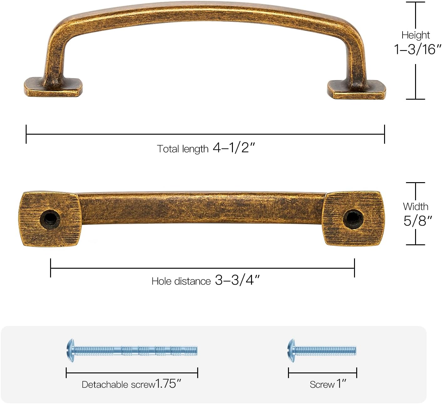 Arch Cabinet Pulls Solid 3-3/ Kitchen / Antique Brass / 3-3/4 Inch Hole Center / 4 Inch / Set of 10