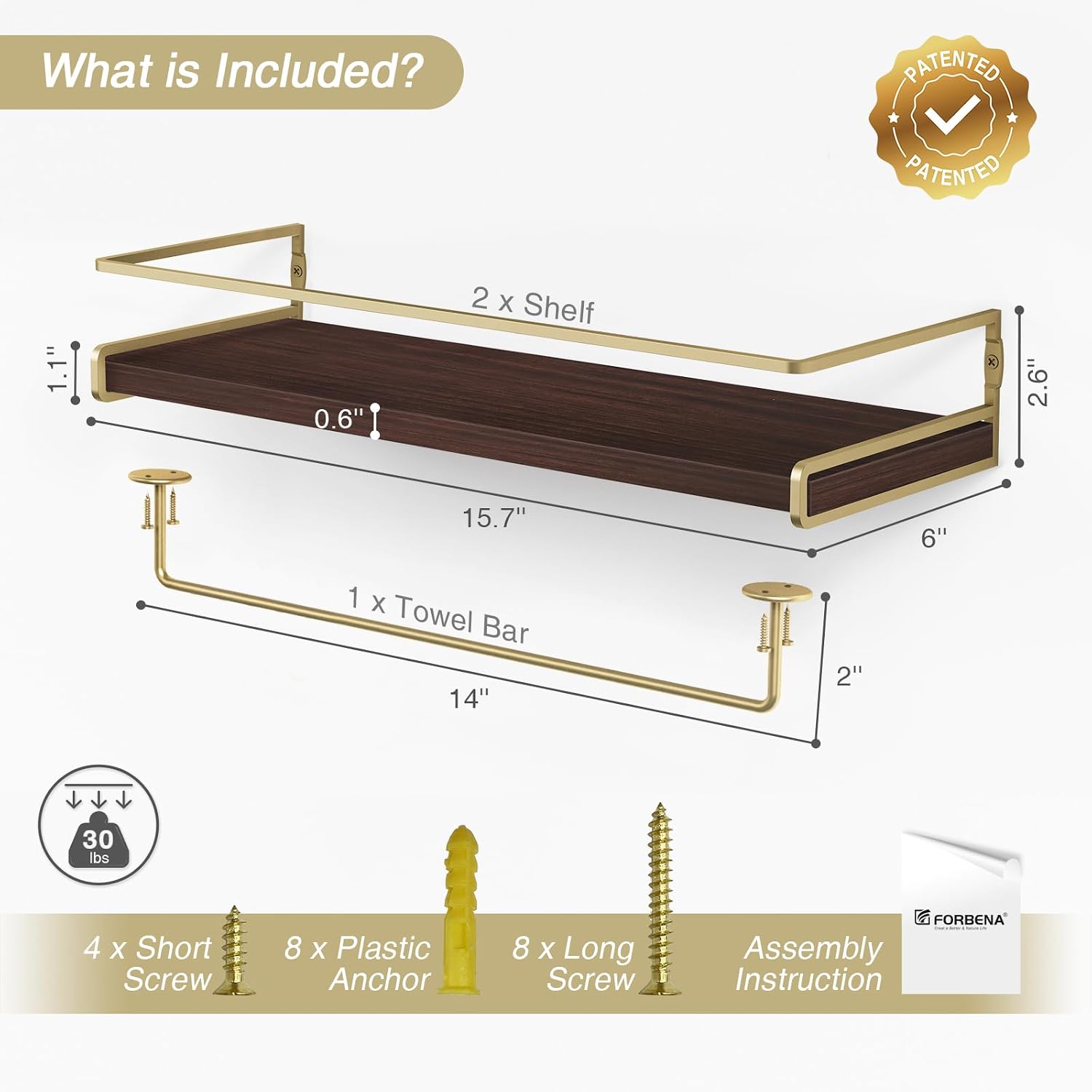 Floating Shelves Bathroom Shelves Over Toilet Set of 2, Bathroom Wall Shelves with Towel Bar, Wall Mounted Vanity Shelf