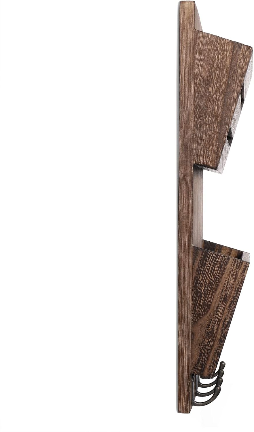 2-Slot Wood Mail and Key Holder / Rustic Brown