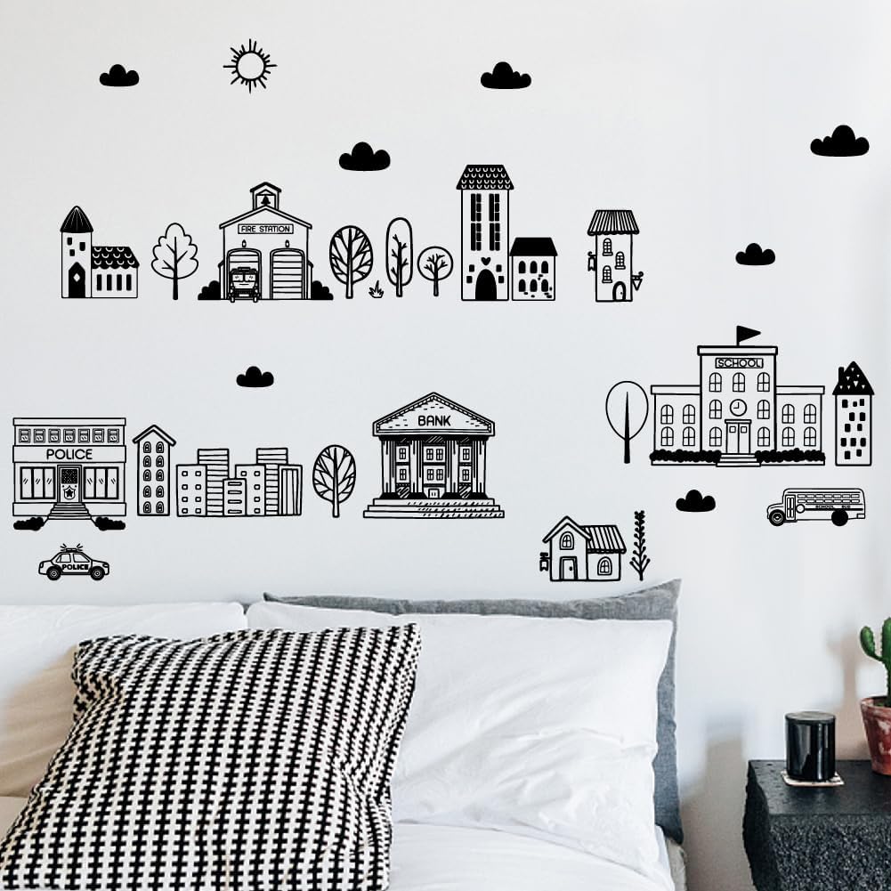 Building Wall Stickers Simple Wall Decals Public Place Decal School / Drawing of House / Black