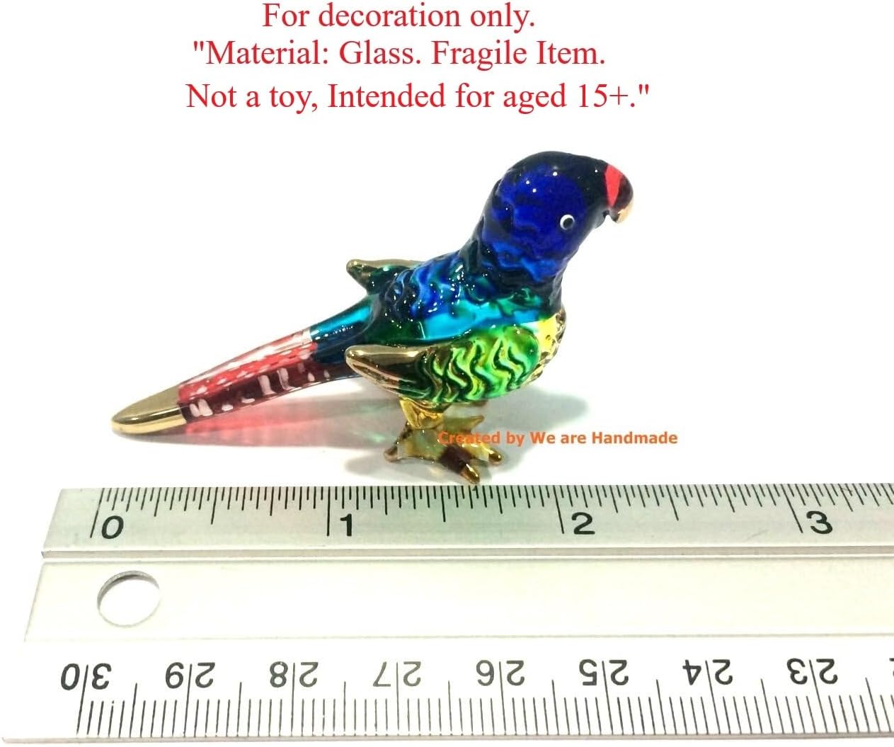 Handmade Mini Blown Glass 2" Parrot Bird Fantasy Figurine Art / Blue