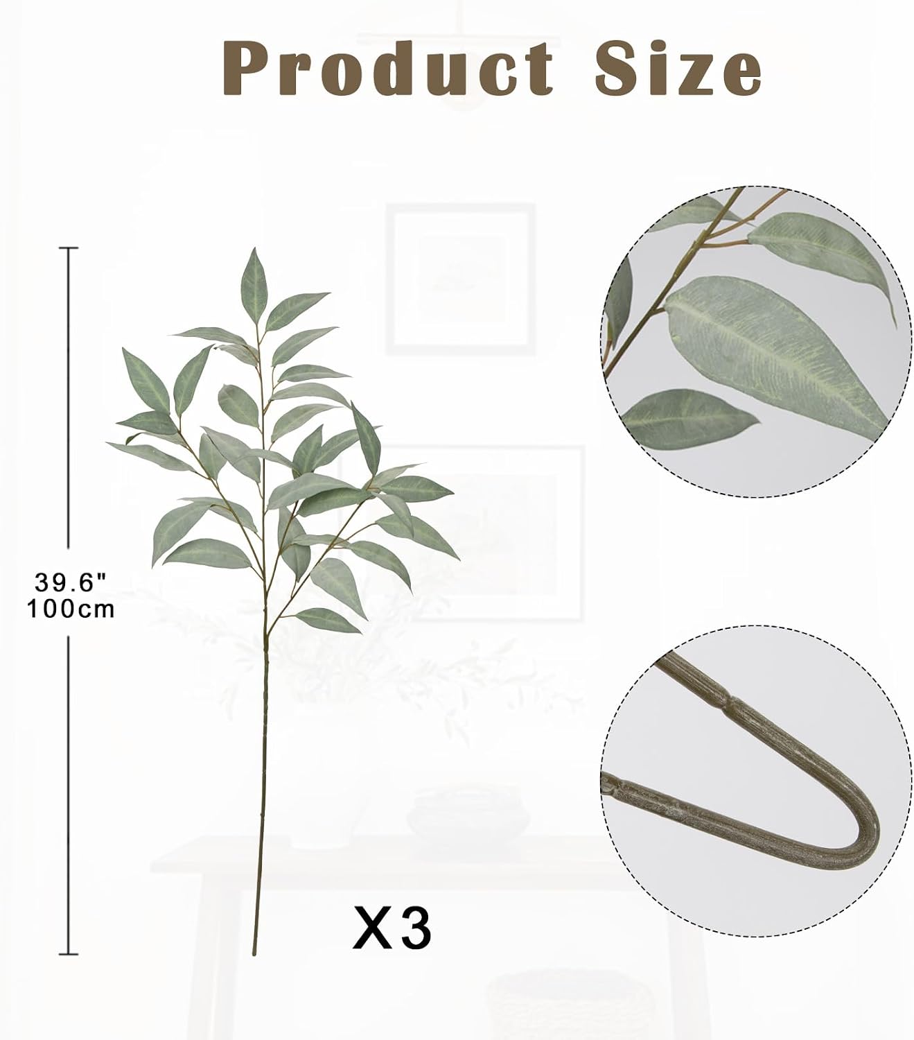 Artificial Branches for Vase Round Year Faux Greenery Stems Realistic Gray / Gray Green#072