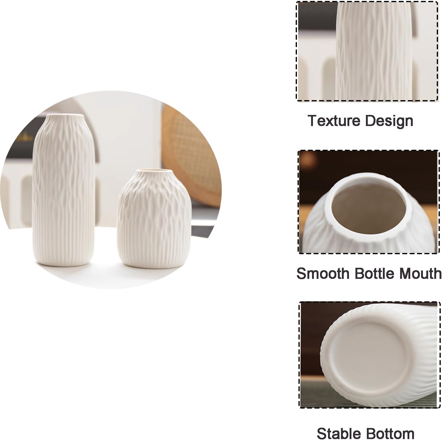 Ceramic Flower Vase / White / Small / 6 Inch
