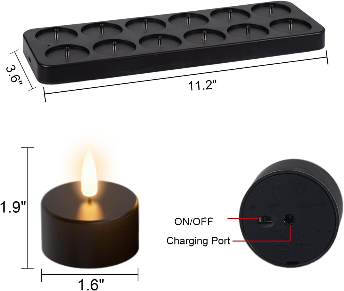 GenSwin Rechargeable Tea Lights Candles Remote Timer Charging Base Black | Flameless LED Tealight Candles Battery